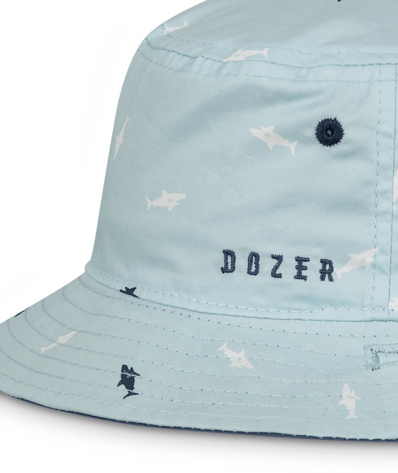 Dozer Baby Boys Bucket Hat - Blue Shark Print - Deep Sea